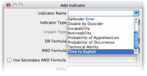 Dropdown of pre-built indicator choices